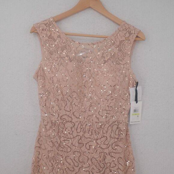 NEW Kensie Women's 4 Flounced Hem Sequin Asymmetric Midi Dress Blush Pink - Picture 6 of 15